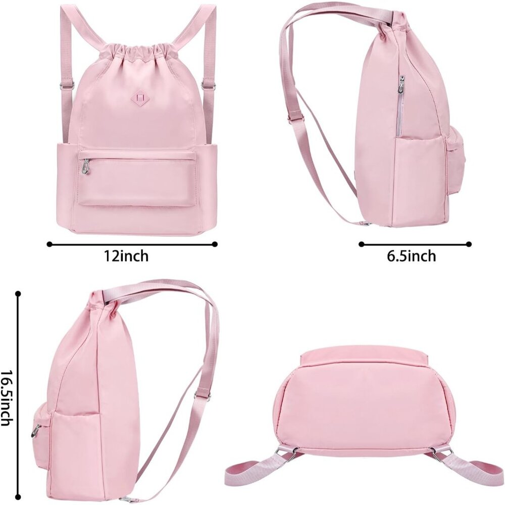 Pink Water-Resistant Drawstring Backpack With Wet… - image 7
